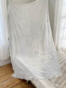 92x60 Tambour Cornely Antique Lace Curtain Drape Chateau Bed White Embroidery E