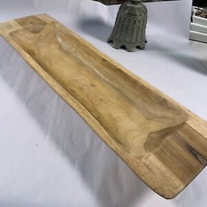 Vintage Handmade Wooden Dough Bowl Tray Carved From One Piece Of Wood 19 