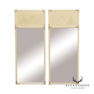 Asian Style Pair Of Painted Trumeau Mirrors
