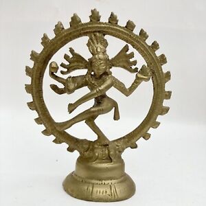 Vintage Aged Brass Hindu Nataraja Shiva Figurine Small Statue