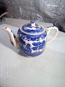 Antique Vintage Oriental House Of Blue Willow Tea Pot Old Stamp