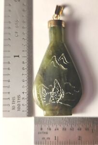 Vintage Etched Spinach Nephrite Jade Burial Pendant