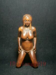 Japanese Boxwood Hand Carved Belle Sexy Girl Figurine Statue Netsuke Collectable