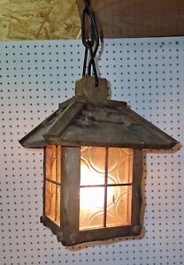 Rare Vintage Oak Arts Crafts Hall Porch Lantern Lamp Light