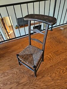 Prie Dieu Antique Wooden French Prayer Chair Kneeler With Woven Rush Seat 1800s