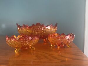 Fenton Vintage Footed Fruit Bowl Glass With Matching Footed Candlestick Holders 
