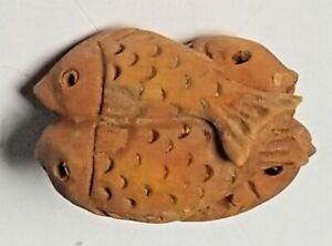 Vintage Netsuke Hand Carved Wood 4 Fish 2 Netsuke Bead 1 X 5 8 W