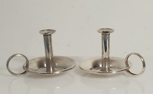 2 X Antique Victorian Grey Co Miniature Go To Bed Chambersticks Candle Holders