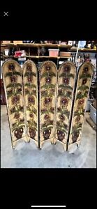 Early 20th Century 5 Panel European Style Screen Solid Wood Hand Painted Arched