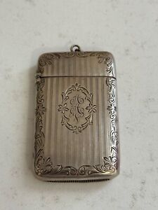 Antique Watrous Sterling Silver Match Safe Vesta Case Striped Engraved Design