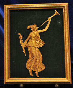 Neoclassical French Bronze Ormolu Goddess Greek Roman Muse Trumpet Framed Relief