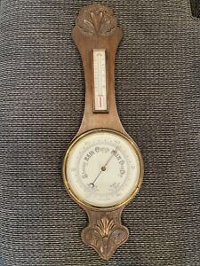 Antique Aneroid Barometer Thermometer Hand Carved Wood Case 31 Fahr Centi