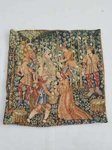 Vintage French Kingdom Scene Wall Hanging Tapestry Panel 47x47cm