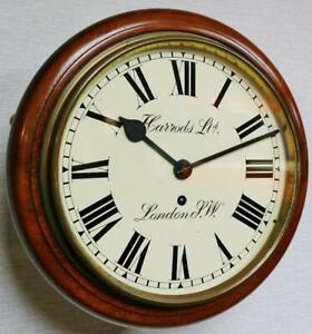 Antique 13 Diam Harrods Of London 8 Day Single Fusee Mahogany Dial Wall Clock