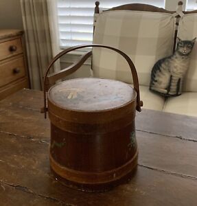 Aafa Early Primitive Painted Firkin Antique Sugar Bucket Handpainted Critters