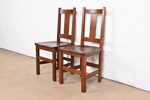 Limbert Mission Oak Arts Crafts Side Chairs Pair