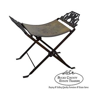 Antique Oscar Bach Style Iron X Base Bench Stool W Winged Griffins