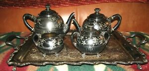 Awesome Pairpoint Mfg Co Quadruple Silver Plate Victorian 315 4 Pc Tea Set