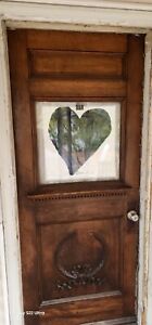 Late 1800s Solid Oak Entry Door With Original Glass And Frame Threshold
