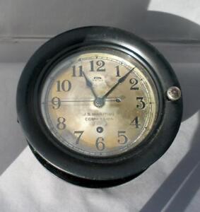 Vintage Seth Thomas Us Maritime Commission Clock In Wood Case Wind Up Key