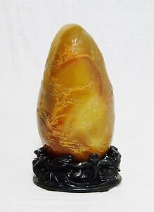 Nice Hand Carved Chinese Yellow Shou Shan Stone Boulder 10