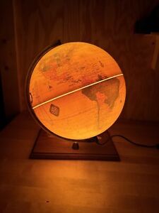 Vintage George F Cram S Antique Illuminated 12 World Globe Light Up Lamp