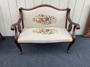 65321 Antique Empire Loveseat Sofa Couch Settee With Needlepoint