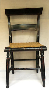 Antique Hitchcock Black Stenciled Slat Back Rush Seat Chair