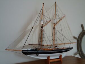 Large Model Bluenose Yacht 80cm On Stand Hand Made Wooden Maritime Ship Boat 
