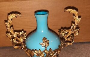 Victorian Ormolu Mounted Turquoise Glass Vase French Palais Royale 1 2
