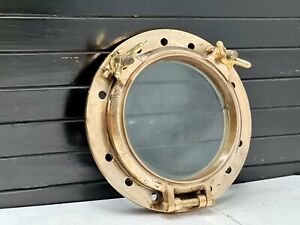 Marine Ship Original Vintage Brass Heavy Round Porthole Window With 2 Dogs Lot 2
