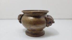 Antique Brass Round Water Drinking Lota Pot Original Old Hand Crafted Lion Face