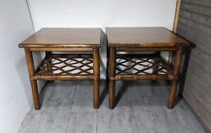 Vintage Pair Of Ficks Reed Mid Century Modern Boho Chic Square Bamboo End Tables