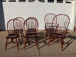D R Dimes Bow Back Windsor Chairs In Pine And Hickory Set Of Six 2 Arms 4 Sides