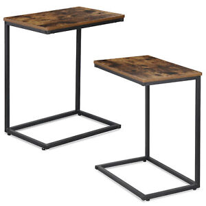 2pcs 21 7 Side Table C Shaped End Table Sofa Bed Table For Tv Trays Rustic Brown