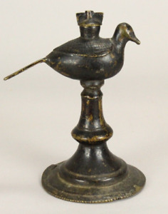 Antique 17th 18th C Indo Persian Brass Oil Lamp Bird Shape