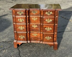 Vintage Stickley Chippendale Block Front Solid Mahogany Chest On Bracket Feet
