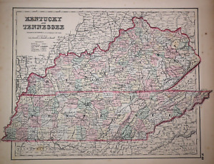 1857 Colton Atlas Map Kentucky Tennessee 14x17 Free S H 511