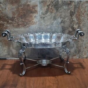 Silverplate Food Warmer Oval Chafing Dish Removable Serving Tray White Handles