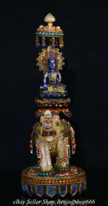 14 Tibet Nepal Crystal Lapis Lazuli Gems Buddha Elepahnt Shrine Statue