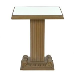French Moderne Cerused Wood Pedestal End Table W Mirrored Top 20th Century