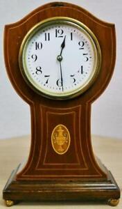 Antique French 8 Day Solid Mahogany Shield Balloon Style Timepiece Mantel Clock