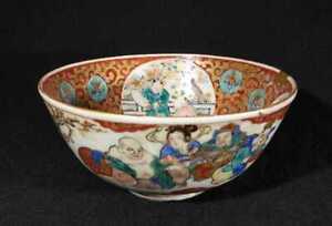 Kintsugi Seven Lucky Gods Kutani Ware Bowl 7 4 Inch 19th C Japan Antique Pottery