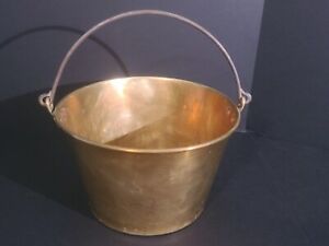 Antique 1800 S E Miller Co Primitive Decor Brass Kettle Bucket 10 5 D X 6 5 T