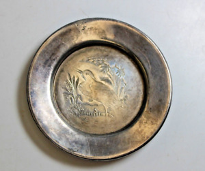 Antique Victorian E G Webster Silver Plate 2 75 Minatare Tray Or Pin Dish Bird