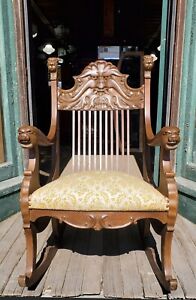 Victorian Carved Mahogany Rocker Griffin Lion Northwind