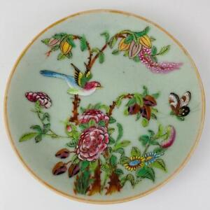 C1870 Antique Canton Chinese Gilt Porcelain 18 7cm Plate Celadon Famille Rose