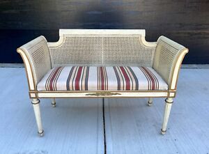 Antique French Louis Xvi Neoclassical Empire Cane Settee Loveseat Bench