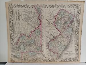 1873 Mitchell S County Map New Jersey Delaware Maryland Authentic Hand Colored