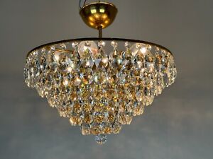Antique Vintage Brass Crystals Semi Flush Mount Low Ceiling Chandelier Lightin